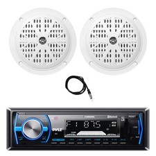 Pyle Marine Bluetooth MP3 Stereo Black Receiver, 2x 4'' 100W Speakers, Antenna