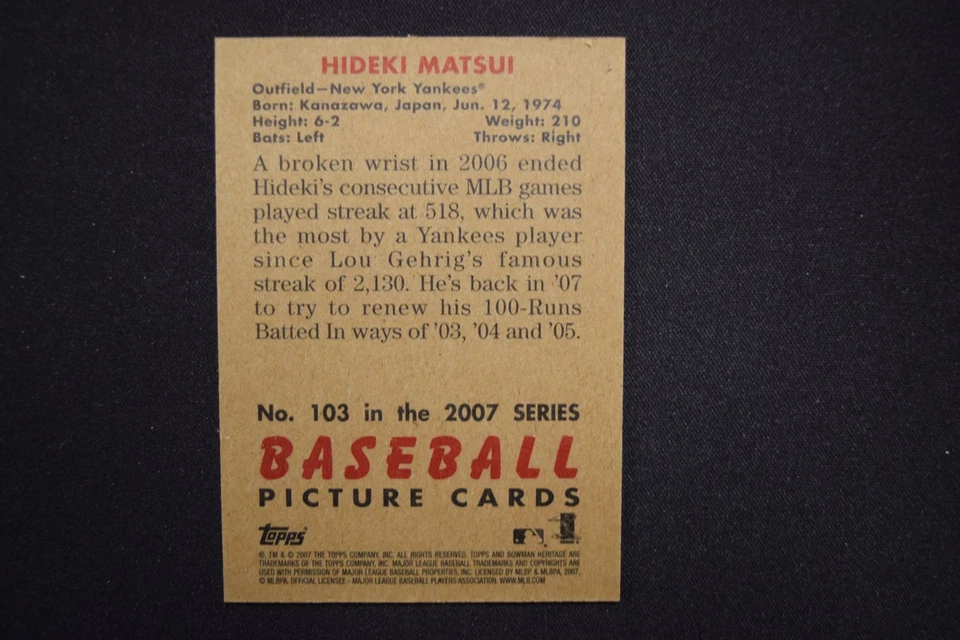 #103 Hideki Matsui 2007 Bowman Heritage Rainbow Foil Parallel - Image 2 of 2