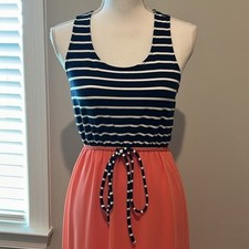 NWT $79 THML Clothing Dress S Small Navy Coral Maxi Beach Sheer Sleeveless Sexy