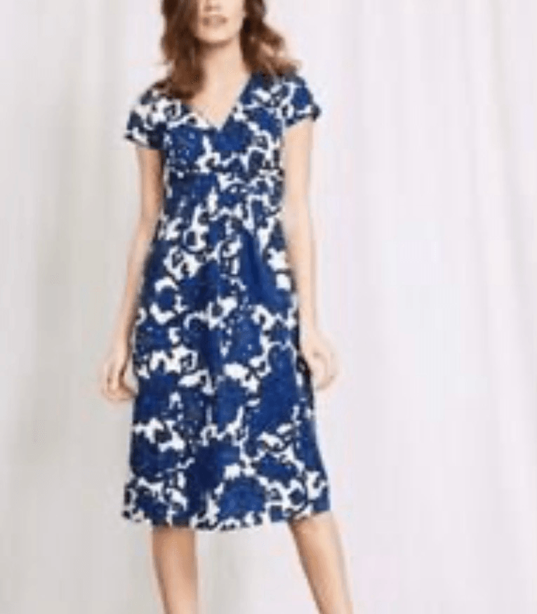 Boden blue floral faux wrap jersey dress size 8