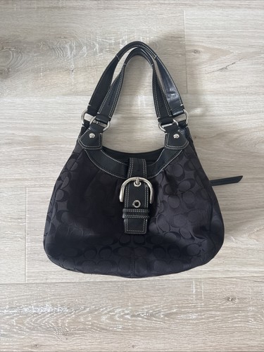COACH F15514 RARE MEDIUM VINTAGE LYNN SOHO BLACK SIGNATURE CANVAS HOBO