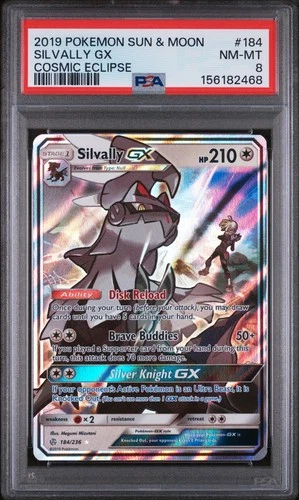 2019 POKEMON SUN & MOON COSMIC ECLIPSE #184 SILVALLY GX PSA 8