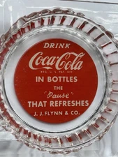 1940s Old JJ FLYNN COCA COLA BOTTLING CO ~ QUINCY IL Glass Advertising Ashtray 