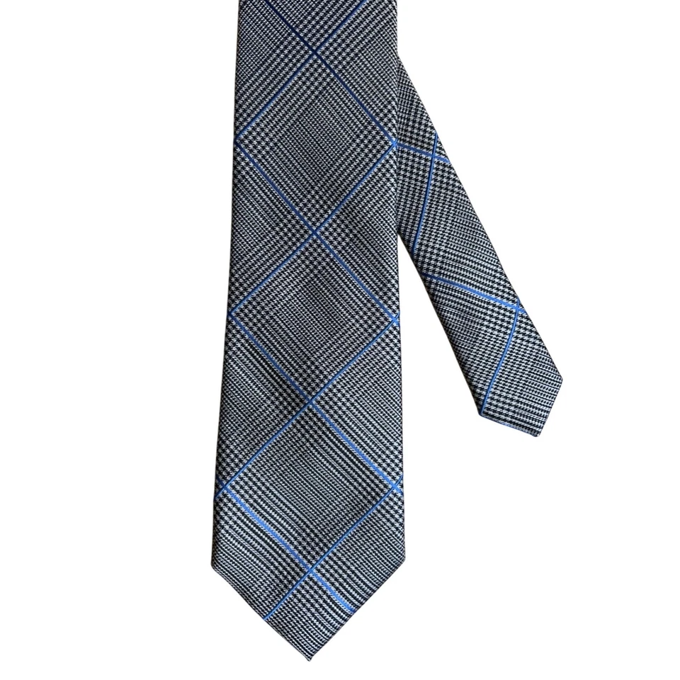 Corbata de seda a cuadros Saks Fifth Avenue Glen azul negro 3,5" de ancho Foto 4 de 4