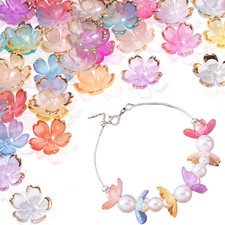 100Pcs Cherry Blossom Beads for Jewelry Making, Colorful Gradient 5-Petal