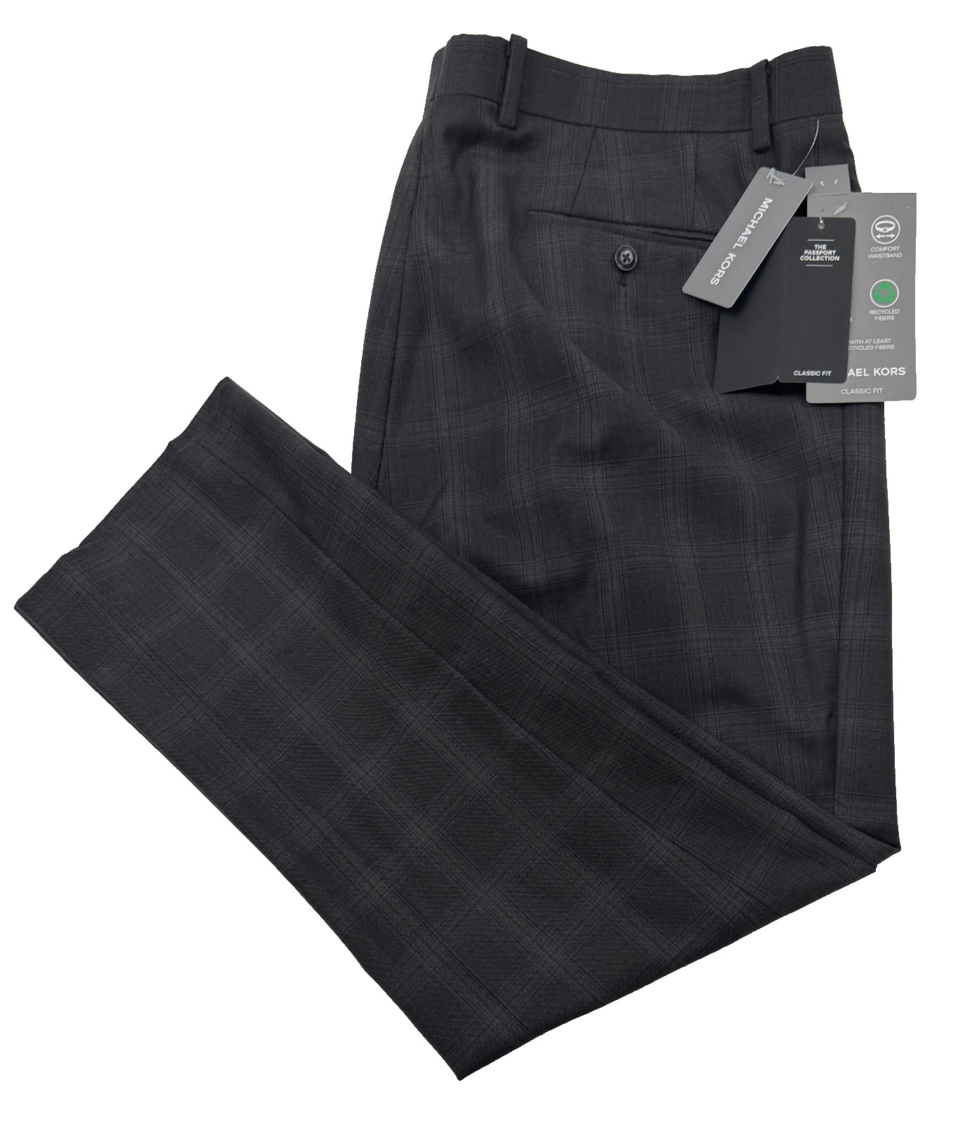 $95 NEW MICHAEL KORS MENS 34X29 BROWN PLAID SOFT TROUSERS DRESS PANTS SLACKS