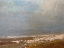 Dipinto olio paesaggio impressionista Pleinair cielo oceano fiume nuvole spiaggia 