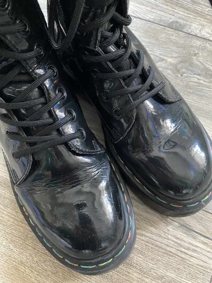 Dr.Martens Jordan Rainbow Multicolor Lack Plateau Pailletten Stiefel Boots Gr.38 - Bild 2 von 4