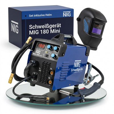 Schweißgerät Schutzgas Fülldraht MIG MAG MMA MIG-180 mini Inverter SET + Helm