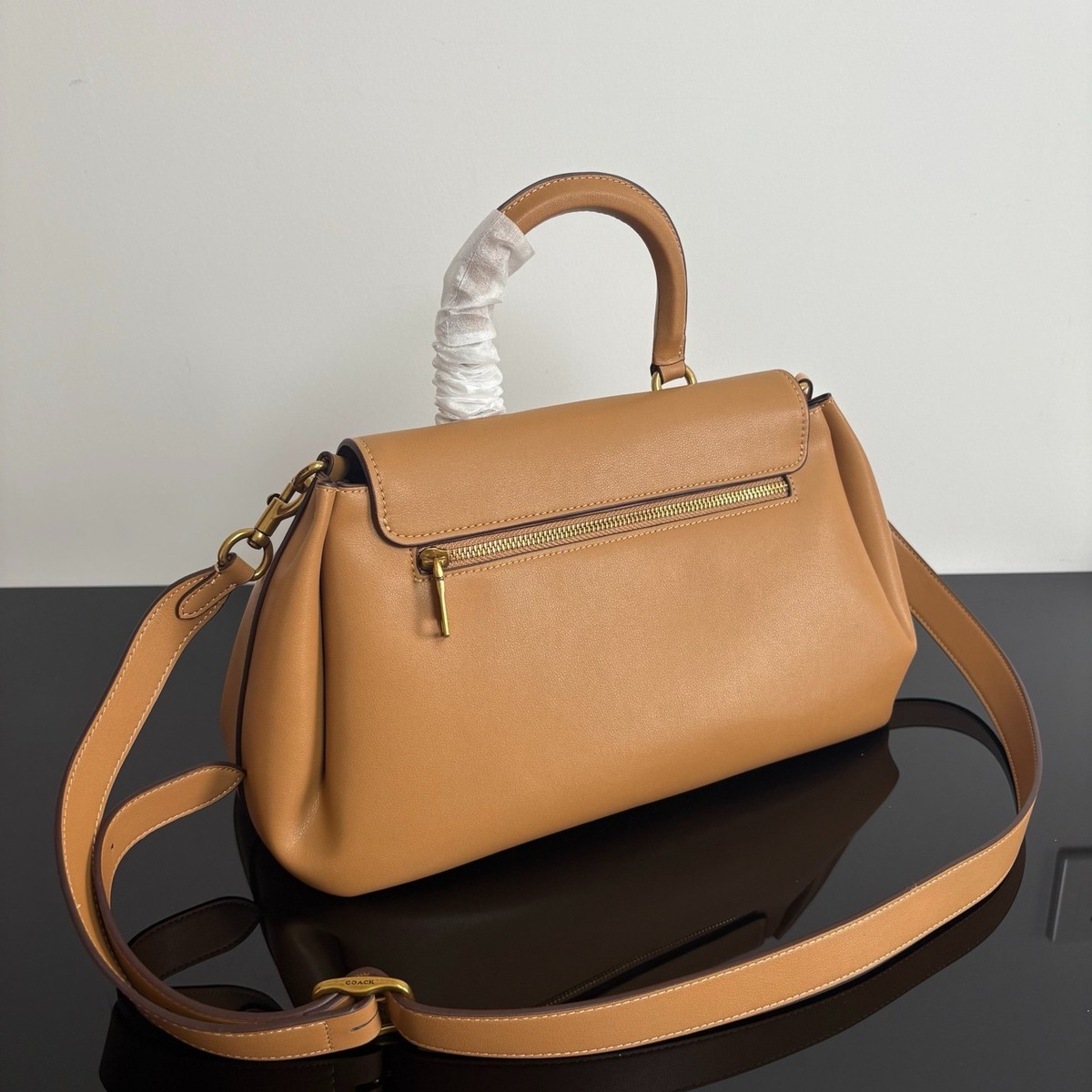COACH Rogue Slouchy Top Handle Bag Honey Brown Crossbody Leather