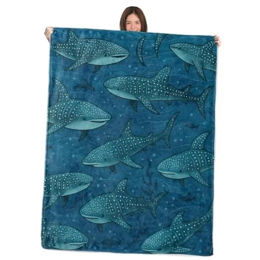 Whale Shark Blanket,50x60in,Cozy Flannel Throw with Underwater 60"x50" Shark 01