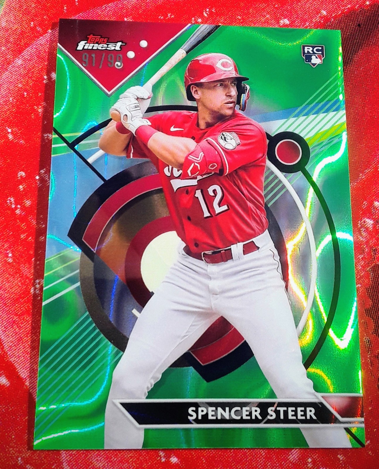 2023 Topps Finest Green Lava Refractor /99 Spencer Steer #95 Rookie RC