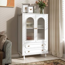 46.5''Glass Display Cabinet with Ribbed Glass Doors,2 Drawers Adjustable Shelf