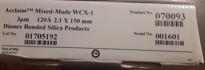 Thermo Scientific Acclaim Mixed-Mode WCX-1 Column 3µm 120A 2.1X150 mm 070093