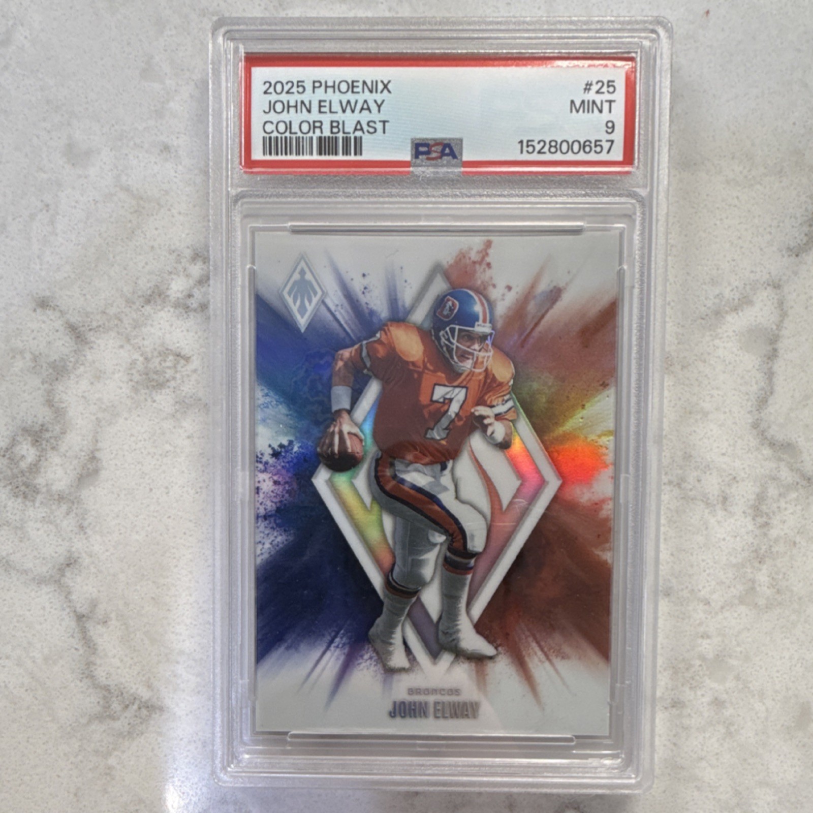 Panini 2025 Phoenix Color Blast John Elway #25 PSA 9 Denver Broncos NFL