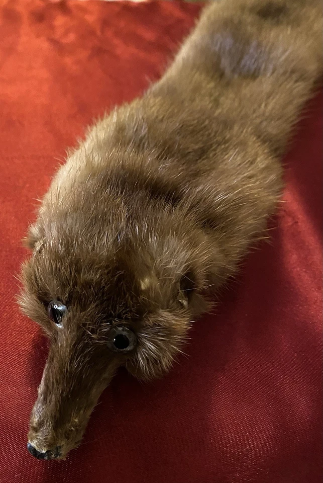 "Bufanda envolvente vintage de piel de visón real con estola cabeza cuerpo piernas pies cola marrón 51"" de largo" Foto 3 de 4