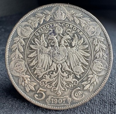 1907 Austrian Silver 5 Corona-Emperor Franz Joseph I KM#281.3