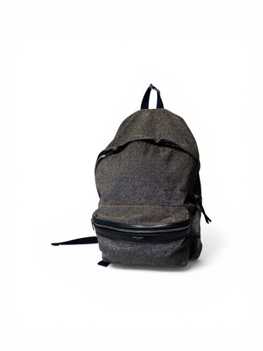 YSL Saint Laurent City Backpack Bag Glitter Logo Zip Closure Women's Used