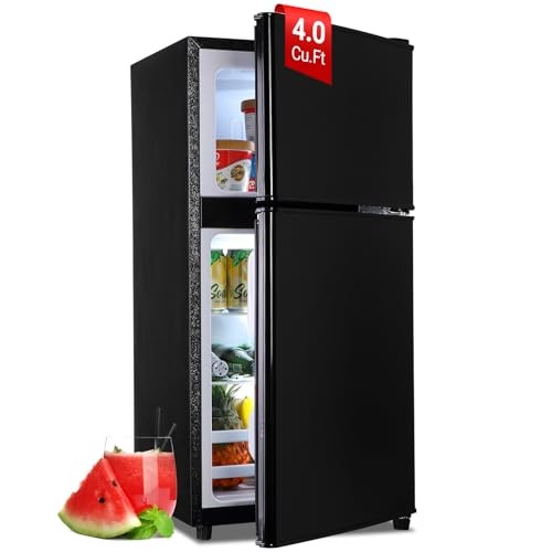Mini Fridge with Freezer. Double-Door Mini Refrigerator with 7 4.0 Cu. Ft Black