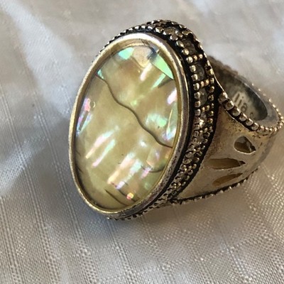 Schöner Paua Abalone Muschel und Markasiten Ring von Lia Sophia Gr. 6,5 USA Unisex