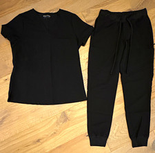 Mandala Black Scrub Set Top  Jogger Pants, Small One pocket top XS joggers