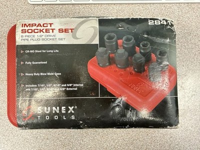 Sunex Tools 2841 8-Piece 1/2-Inch Drive Pipe Plug Socket Set New