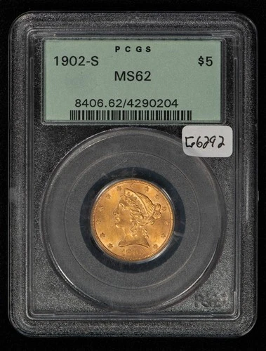 1902-S G$5 Liberty Head Gold Half Eagle  - OGH PCGS MS 62 - SKU-G6292