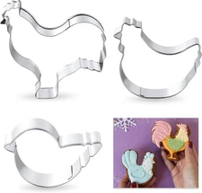 Patelai 3 Pieces Chicken Cookie Cutter Set Stainless Steel, Rooster Hen and... 