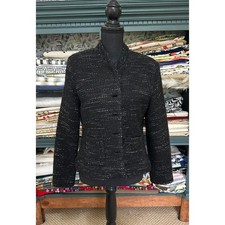 Chicos Size 1 Black White Tweed Jacket Blazer Pockets Buttons Lined