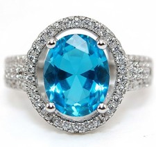 3CT Blue Topaz  White Topaz 925 Solid Genuine Sterling Silver Ring Sz 6 MB5-1