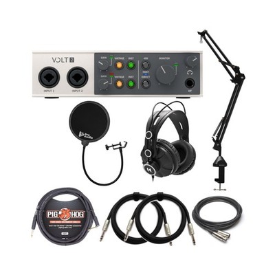 Universal Audio VOLT-2 USB Audio Interface with Headphones, Boom Arm Bundle