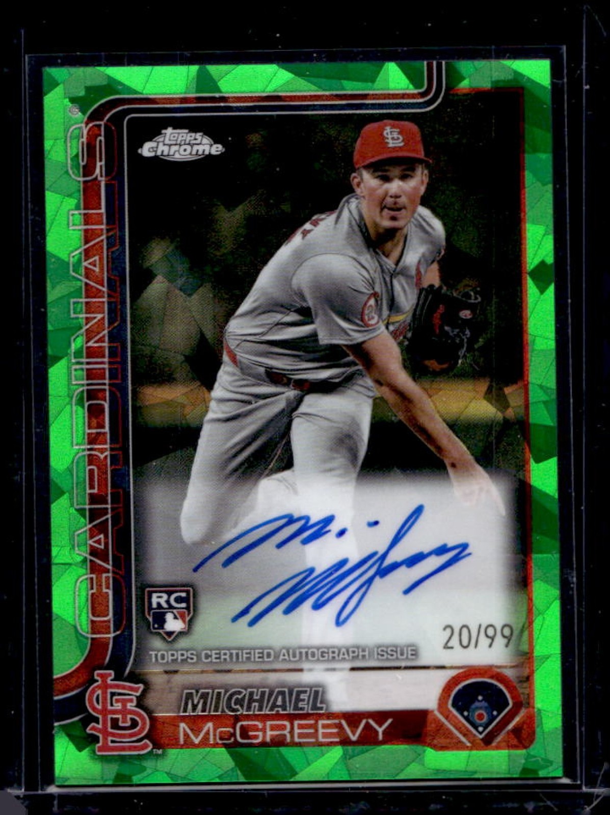 2025 Topps Chrome Sapphire Michael McGreevy Rookie Auto Green Refractor #20/99