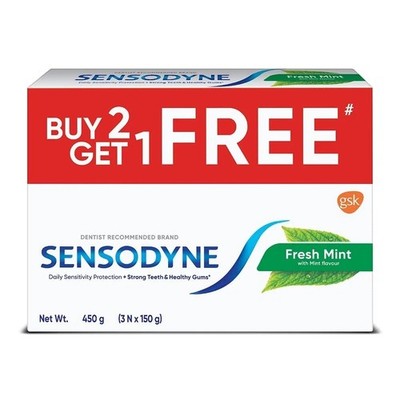 Sensodyne Fresh Mint Zahnpasta Sensitivity Relief, Plaqueentfernung 150x3=450g