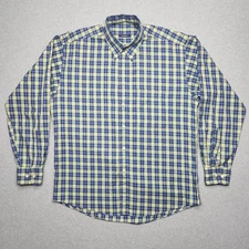 Burberry London Shirt Mens Medium Blue Green Check Plaid Button Down USA Made
