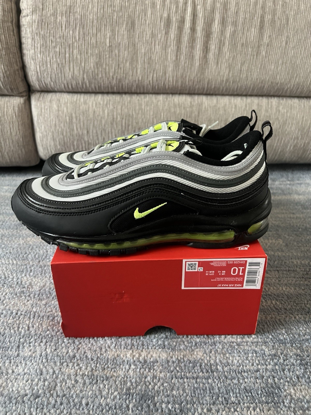 Nike Air Max 97 Icons Volt Platinum Black Green DX4235-001 Men’s Size 10