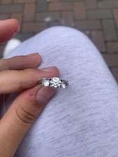 925 Sterling Silver Engagement Ring Clear Round Diamond, Adjustable, Hallmarked