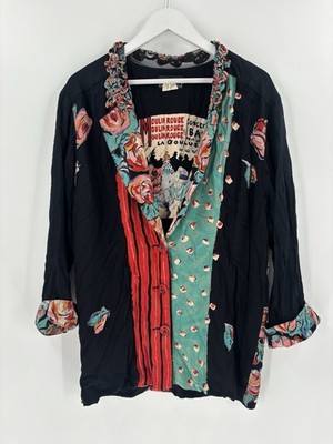 Vintage Carole Little Jacket Womens Large Black Moulin Rouge Wearable Art Roses