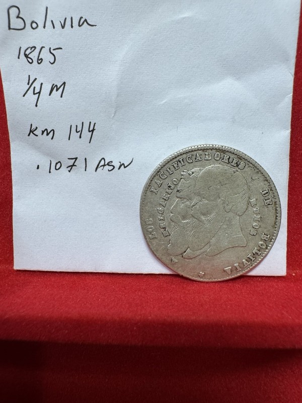 Bolivia 1/4 Melgarejo 1865 KM# 144
