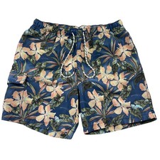 Tommy Bahama Relax Floral Hibiscus Cargo Swim Trunks Size M Blue Tropical Beach