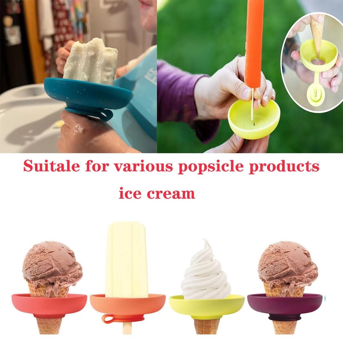 4 Pieces Ice Cream Creative Anti-Drip Popsicle Holder For Kids, Dishwasher Safe