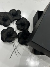 Rare CHANEL Black Camellia Flowers   2014 Limited Holiday Edition Set of 5 