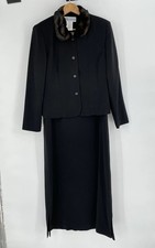 JESSICA HOWARD Size 12 Full Length Black Dress & Jacket Animal Print Collar