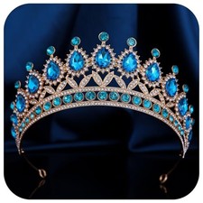 Crystal Tiaras and Crowns for Women - Wedding and Birthday Gold Lake Blue