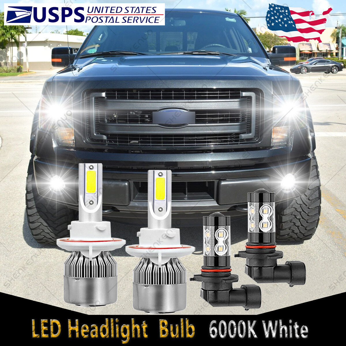 Xenon Light Bulbs For Ford F-150 For 2004-2014 Ford F-150 6000K LED Headlight Hi/Lo Fog Light Bulbs Combo Pack Of 4 F150 Fog Lights