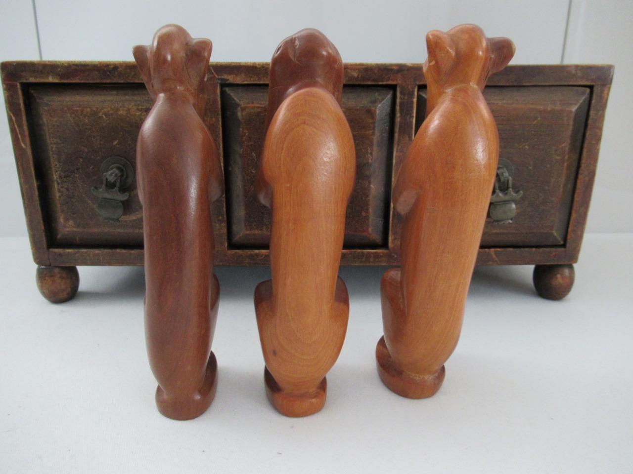 Vintage Set 3 Hand Carved Wooden Monkey Figurines See, Hear, Speak No