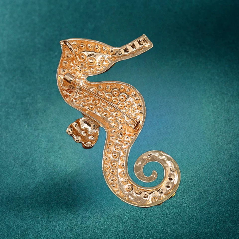 Broche prendedor rosa/azul ópalo estrás animal marino caballito de mar grande Foto 4 de 4