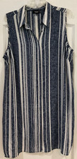 Premise Studio Button Up Duster Coverup Size 1X Blue White Stripes Collared 221