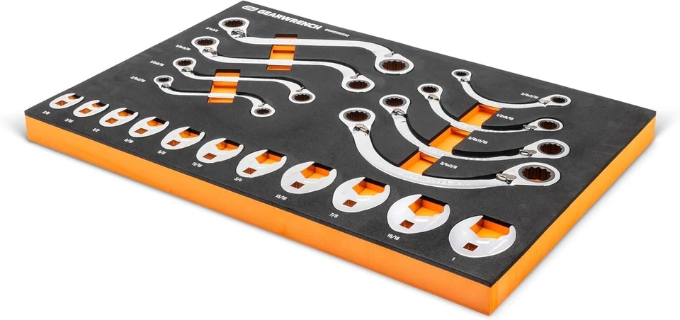 Juego de llaves SAE de trinquete especial de 19 piezas en bandeja de almacenamiento de espuma - G Foto 3 de 4