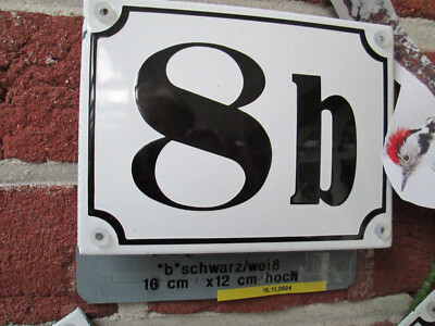 Hausnummer Emaille Nr 8b, 9b, 10b, 11b, 12b, 13b, 14b, 15b,  16cmx12cm schw/weiß