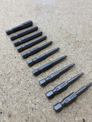HeX SAE Drive Bit Set 10 Pieces 1/4  Drive Magnetic S2 Steel 2 Inch for drills